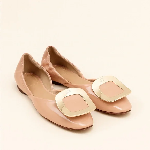 Roger Vivier Nude Flats with Gold Accent - Picture 1 of 8